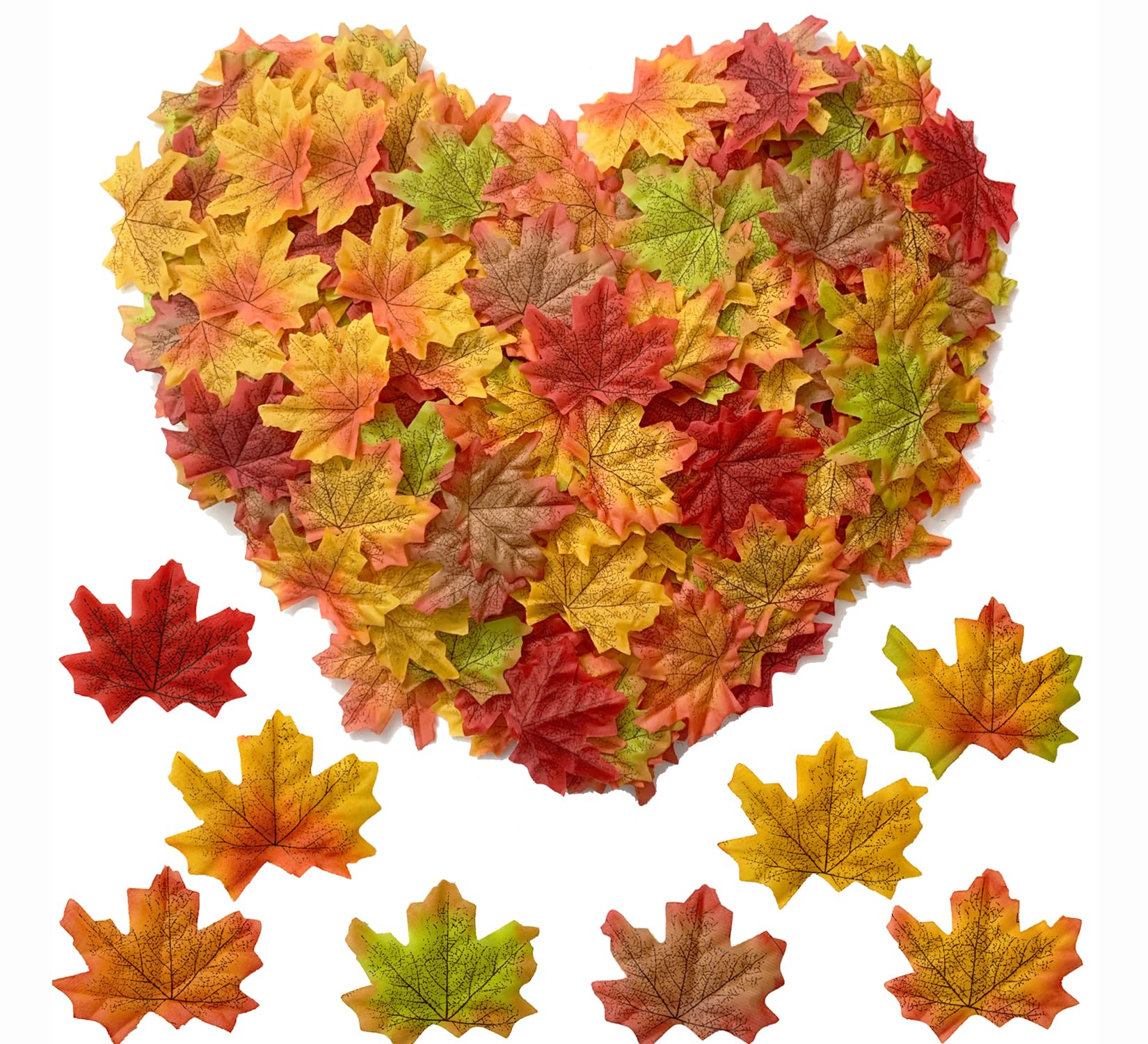 RUIXUE® About 400pcs Artificial Maple Leaves in Autumn Colors, 8 Mixed Colors Artificial Fake Autumn Leaves for Wedding Decoration Art Party Thanksgiving DIY