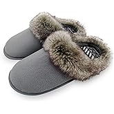 ofoot Womens Winter Warm Comfortable Moccasins Faux Fur Suede Slip On Slippers Mules Furry House Shoes