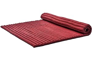 Leewadee - Foldable Floor Mattress - Japanese Roll Up Futon -Trifold Tatami Mat- Guest Floor Bed - Camping Mattress - Thai Massage Mat, Kapok Filled, 75 x 57 inches, Red