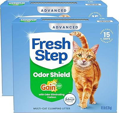 Fresh Step Odor Shield Advanced Multi Cat Clumping Litter with Febreze Freshness, Gain Original Scent, 18.5 lb Each, Pack of 2 (Package May Vary)