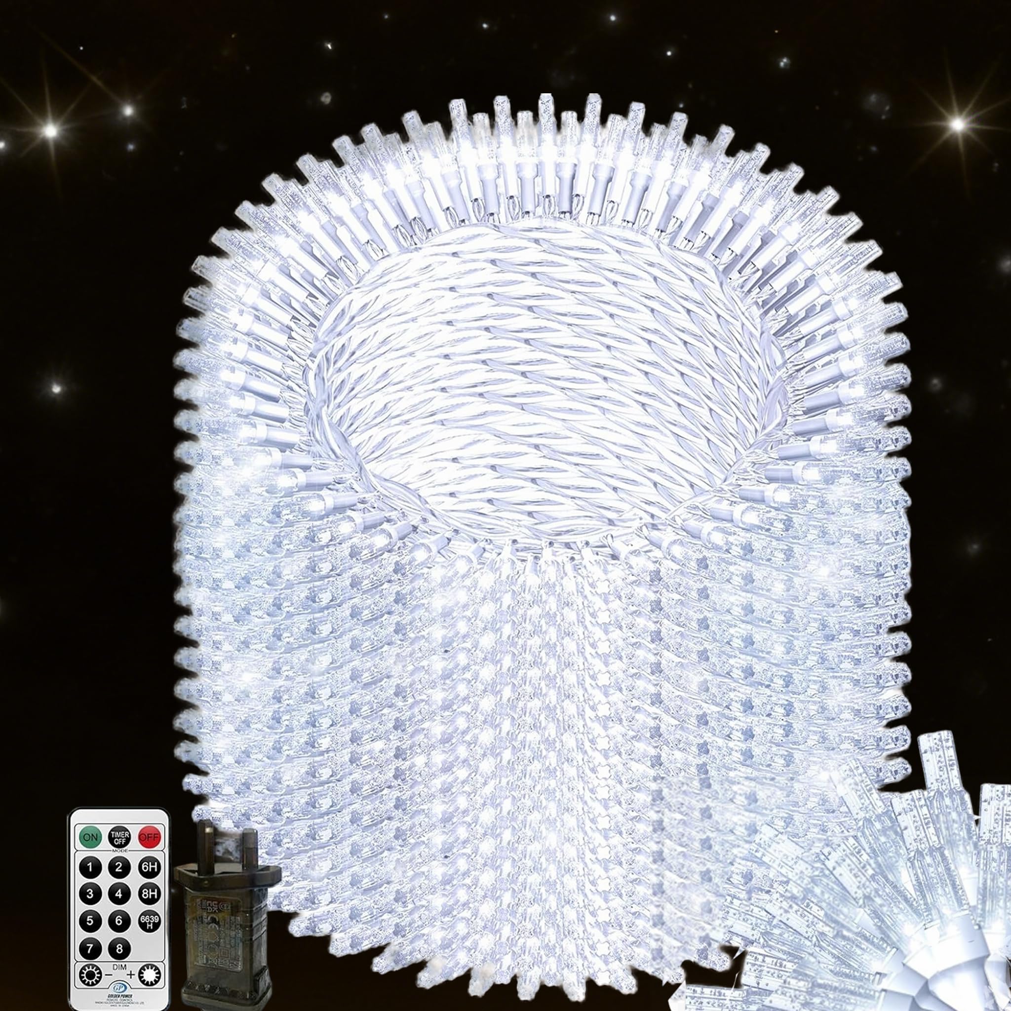 THKFUL 100M 800LED Fairy Lights Plug in,Christmas White String Lights with Remote Timer Waterproof 8 Mode,Garden String Lights Mains Powered,10M Lead Wire for Garden Party Xmas Tree Decor