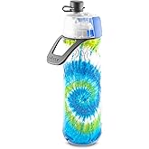 O2COOL Mist 'N Sip Misting Water Bottle 2-in-1 Mist And Sip Function With No Leak Pull Top Spout Reusable Sports Water Bottle - 20 oz (Tie Dye Blue)