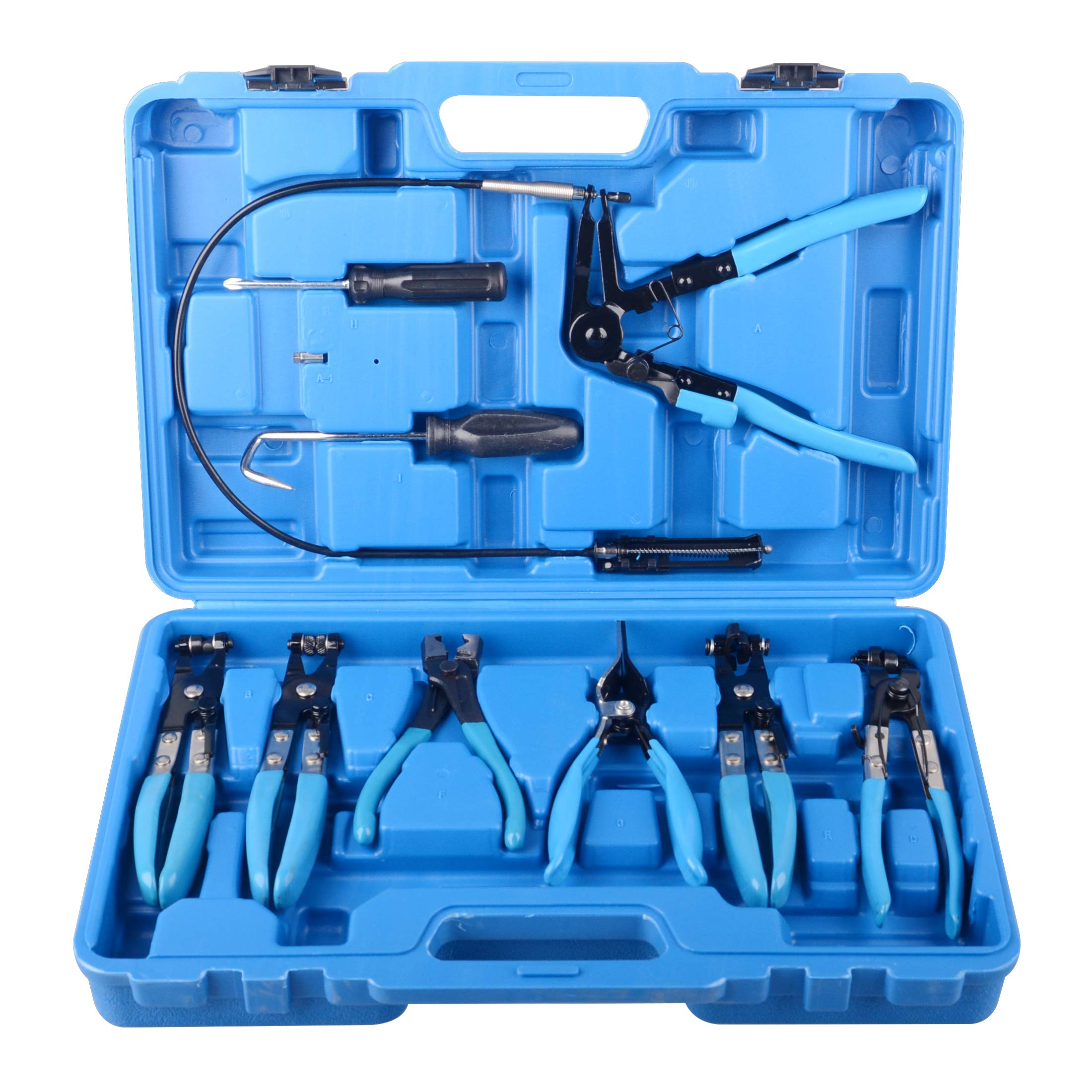 9pcs Automotive Wire Long Reach Hose Clamp Pliers Set Fuel Oil Water Hose Auto Tools Blue