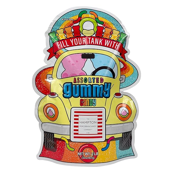 PUNCH BUGGY ASSORTED GUMMY CANDY MIX, 2 POUND GUMMIES BULK BAG, THE HAMPTON POPCORN & CANDY COMPANY