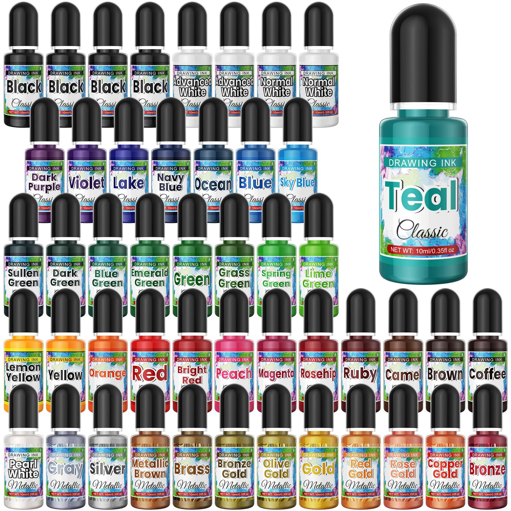 Photo 1 of Alcohol Ink Set - 48 Bottles Vibrant Colors High Concentrated Alcohol-Based Ink, Concentrated Epoxy Resin Paint Color Dye Great for Resin Petri Dish, Coaster, Painting, Tumbler Cup Making(10ml Each)