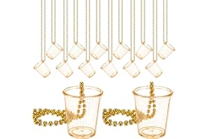 Misdary 12 Pcs Shot Glass Necklaces Gold Clear Shot Cups on Beaded Necklace Disposable Plastic Cups for Birthday Wedding Festival Party Bride Supplies