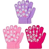 Geyoga 3 Pair Winter Warm Gloves Kids Toddler Winter Full Finger Knit Gloves for Kids Children Girls Aged 5-10 Year