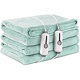 LaffyLo Electric Heated Blanket Queen Size 84"x90", with Dual Control Breathable & Luxurious Flannel, with 4 Heating Levels & 10 Hours Auto-Off, Fast Heating, Machine Washable, for Bedding-Light Green