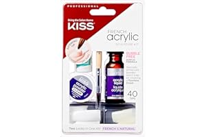 KISS French Acrylic False Nails Sculpture Kit, Natural & French Manicure, Extended Bubble-Free Nail Tips with Acrylic Liquid & Powder, Maximum Speed Nail Glue, Application Brush, & 40 Fake Nails