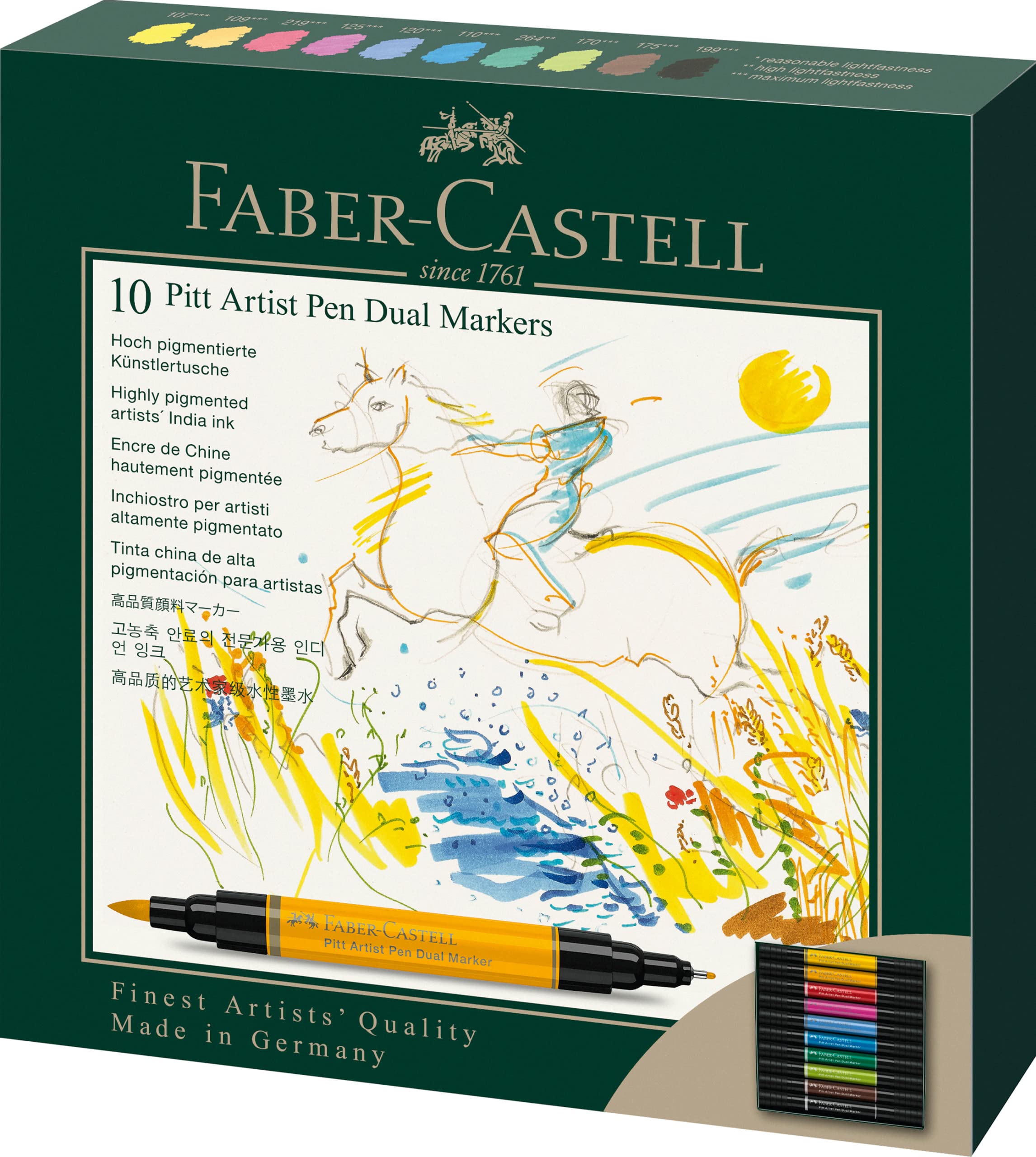 Faber-Castell Art & Graphic Pitt Artist Pen Dual Marker India Ink, Multicoloured, Wallet of 10, for Art, Craft, Drawing, Sketching, Home, School, University, Colouring