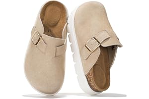 Project Cloud Chunky Kids Clogs – 100% Genuine Leather Clogs for Kids with Cork Footbed & Arch Support – Non-Slip Mules & Sandals for Girls Footwear (Little BentonChunky)