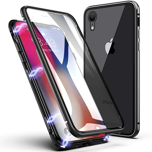 Amazon Com Iphone Xr Case Zhike Magnetic Adsorption Case Front And Back Tempered Glass Full Screen Coverage One Piece Design Flip Cover Support Wireless Charging For Apple Iphone Xr Clear Black