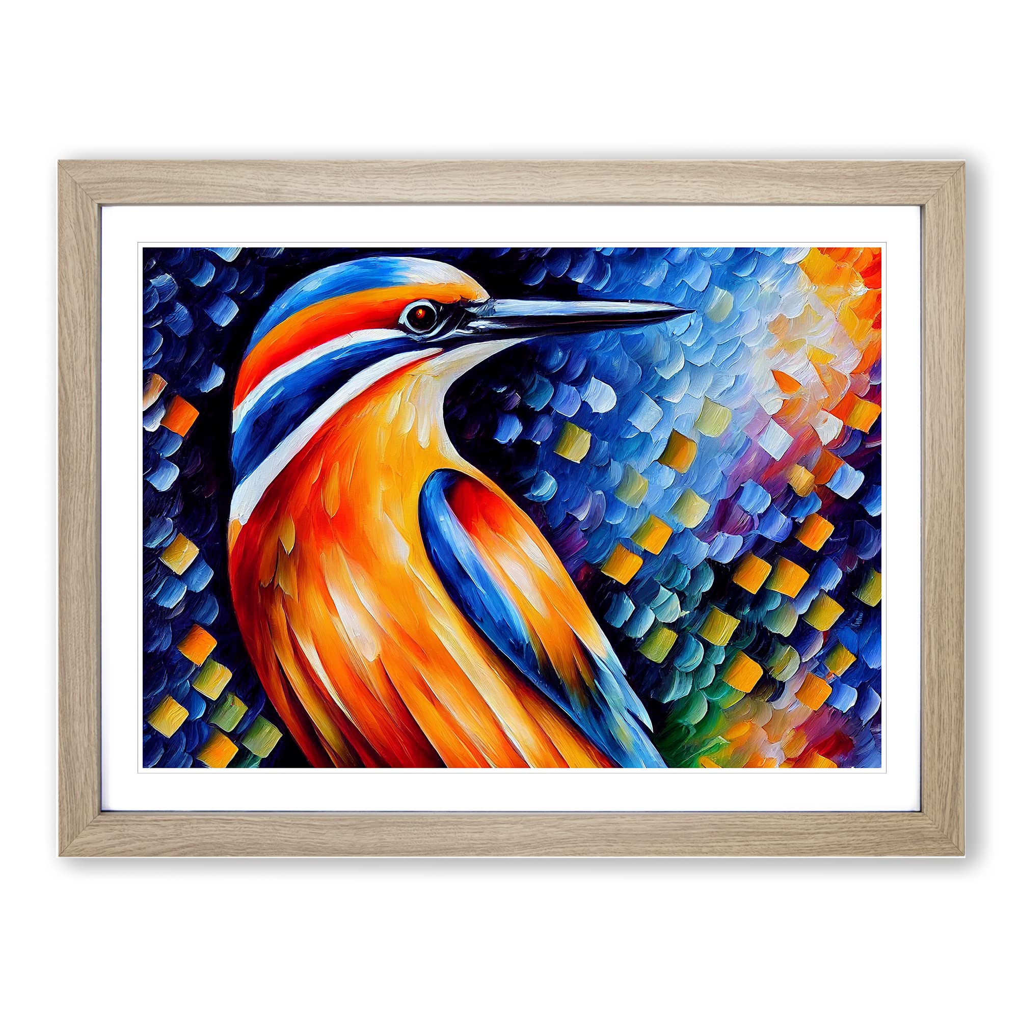 Kingfisher Bird Painting Vol.6 Abstract Framed Print | A4 Oak Framed Wall Art | Ready to Hang | Abstract Historical Picture | Living Room Bedroom Lounge Office