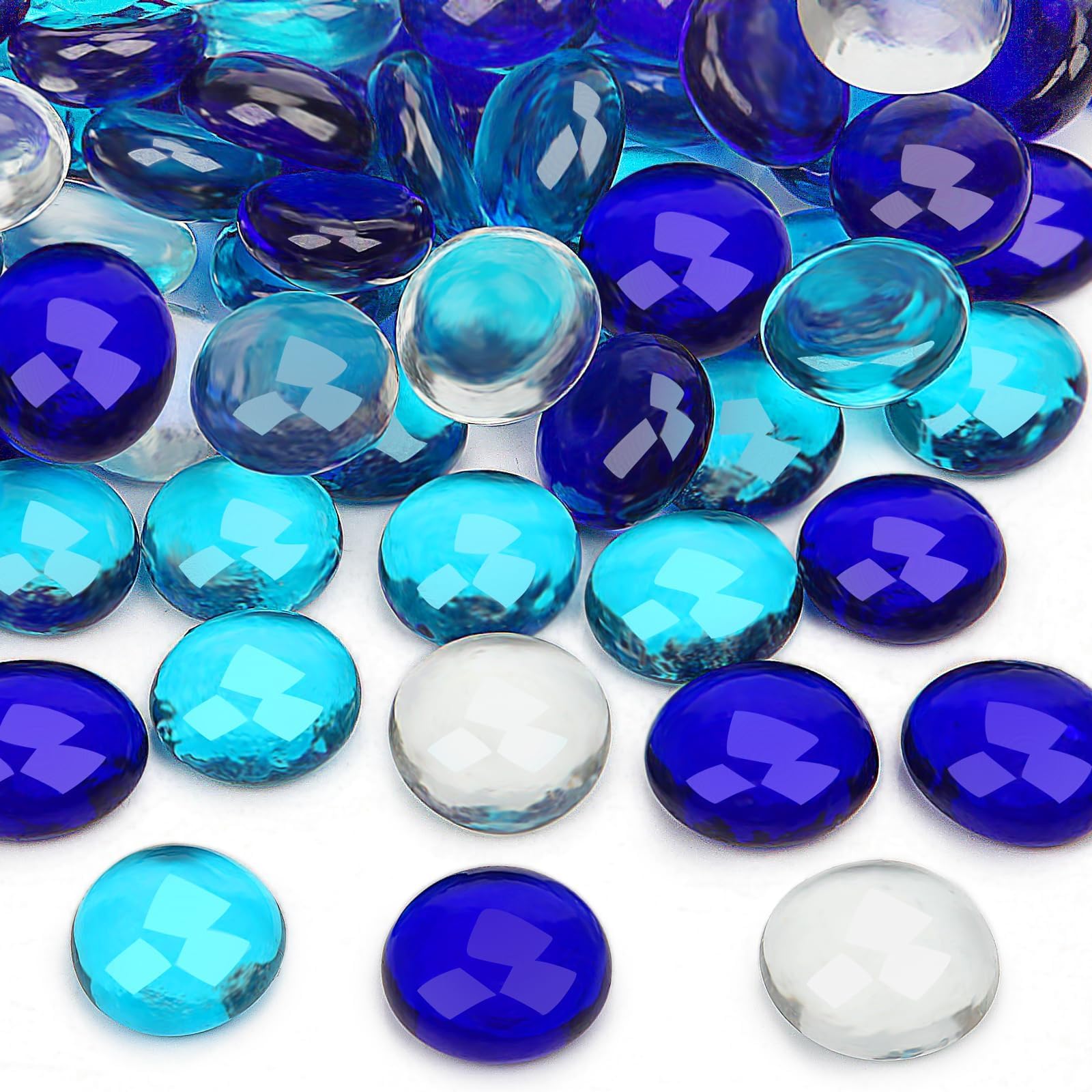Vorentxia 200pcs Glass Pebbles Blue Series 900g Stones Sparkling Glass Stones for Vases, Aquarium, Landscaping, Garden, Flowerpot