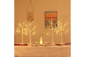 GORGEOOS Set of 4 Warm White Birch Tree Light with Battery or USB Powered 24 LED Fairy Light Spirit Tree Tabletop Twinkling Tree Light Decor for Home Party Bedroom Wedding Thanksgiving Christmas Decoration