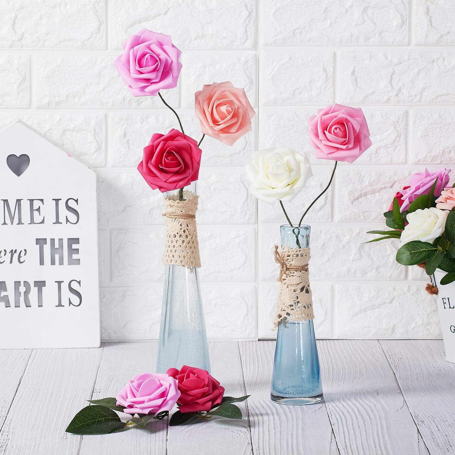 N&T NIETING Artificial Flowers Roses, 25pcs Real Touch Fake Foam Roses for DIY Wedding Bridal Bouquets Valentine's Day - Image 4