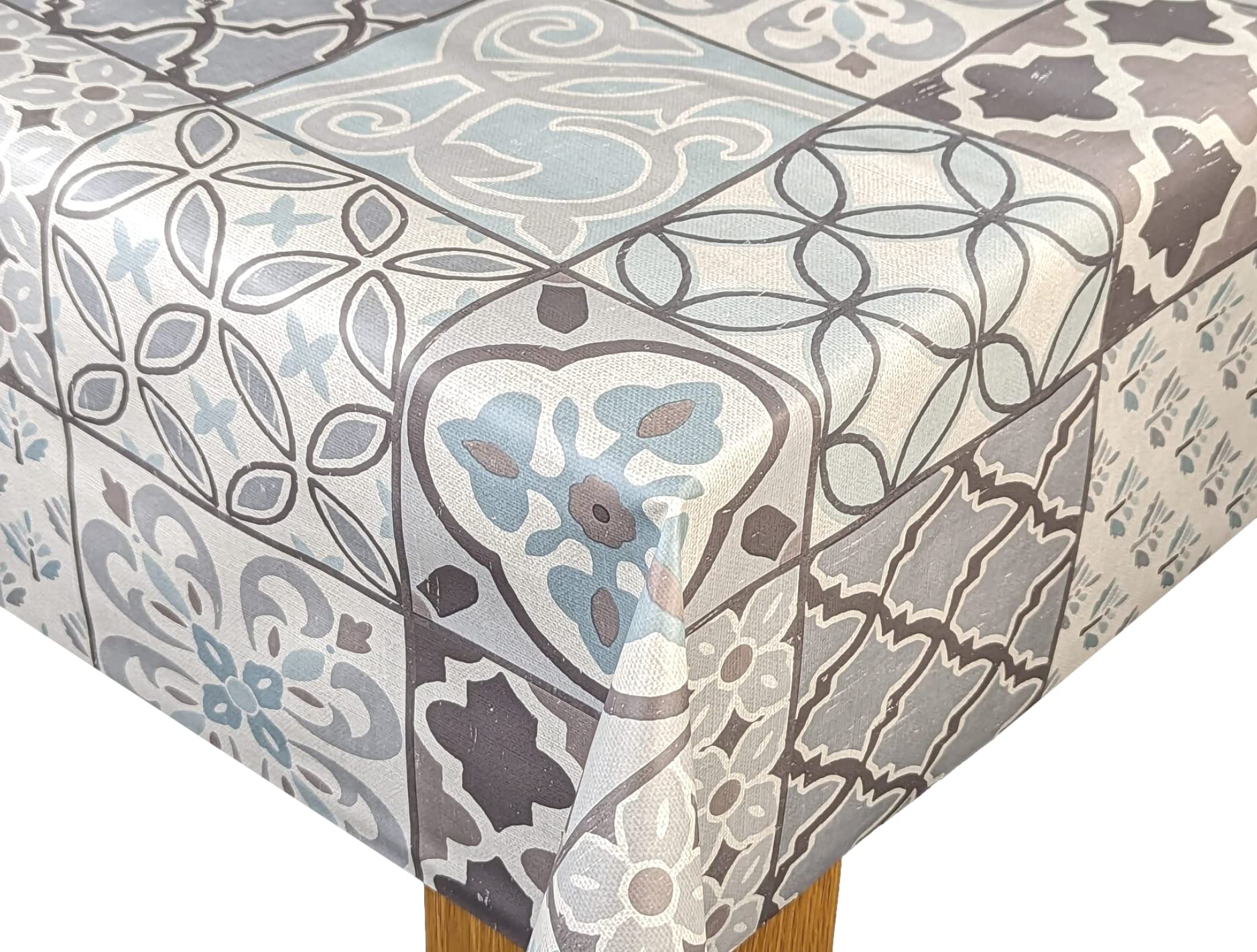 Karina Home Porto Tiles Grey Duckegg Wipe Clean Tablecloth Vinyl PVC (200cm x 140cm)