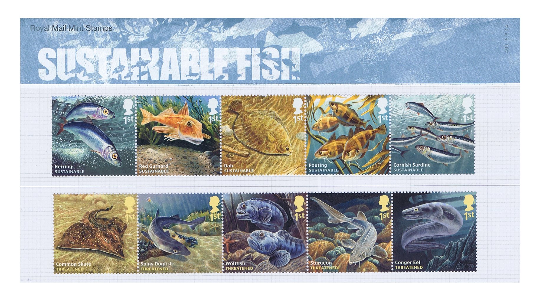 2014 Sustainable Fish Presentation Pack PP473 (printed no. 499) - Royal Mail Stamps