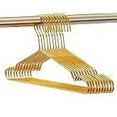 Gold Hangers for Clothes, Ultra Thin Metal Clothes Hangers Heavy Duty Coat Hanger for Dress Skirts Pants Bra Underwears, Space Saving Wire Suit Hangars Closet Organizer Dorm Room Essentials, 10 Pack