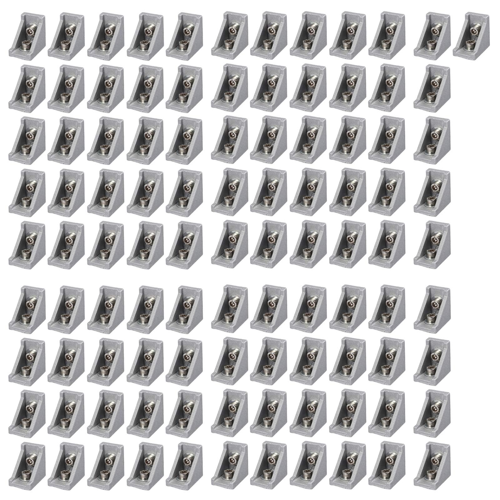 EYPINS 100-Pack 2020 Aluminum Corner Brackets – 90° L-Shape Angle Connectors for 2020 Extrusion Profiles, 6mm Slot Compatible with M6 Hex Screws & T-Nuts, Durable Metal Joint Braces for DIY, Shelving