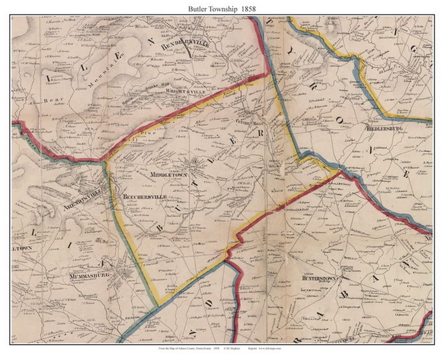 Amazon Com Butler 1858 Old Town Map With Homeowner Names Pennsylvania Reprint Genealogy Adams County Pa Tm Handmade