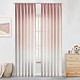 Vision Home Pink Ombre Window Curtains Linen Texture Gradient Light Filtering Semi Sheer Curtains 84 inch Length for Living Room Bedroom Rod Pocket,Cream White to Blush,50" Wx84 L,2 Panels