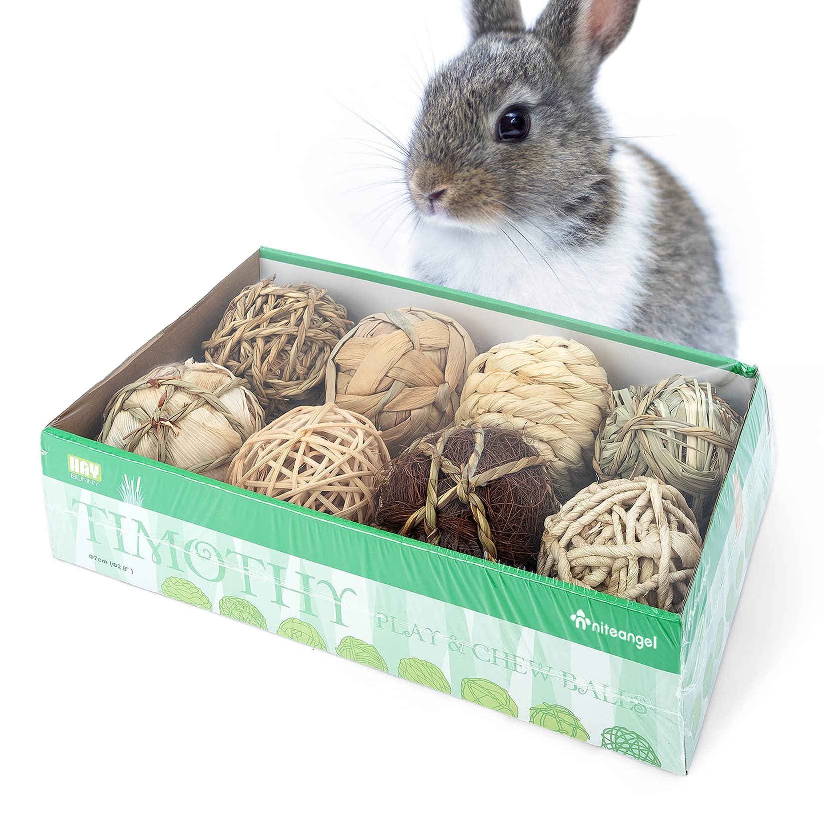 Niteangel Natural Chew Activity Toys Fun Safe Hay Grass Pet Balls for Chinchilla Guinea Pig Rats Rabbits Hamster Gerbil Degu Bunny and Other Small Animals (8 Balls)