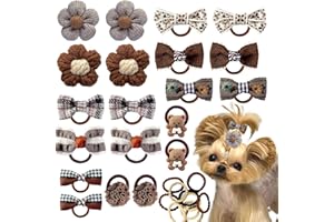 LCICLLY 30Pcs Small Dog Hair Bows with Rubber Bands Handmade Girls Female Puppy Dog Bows That Stay in Cute Pet Grooming Flower Ball Bowknot Medium Dog Hair Ties Accessories Bulk for Yorkie Maltese (Brown)