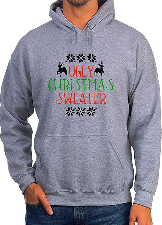 Ugly Christmas Sweater Funny Christmas Deer Quote Slogan Design White Unisex Hoodie Amazon.co