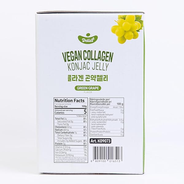 DELIEF VEGAN COLLAGEN KONJAC JELLY (GREEN GRAPE FLAVOR) 120G X 10 PACKS – LOW-CALORIE FRUIT GEL SNACK, GLUTEN-FREE, PLANT-BASED, 7 KCAL PER POUCH