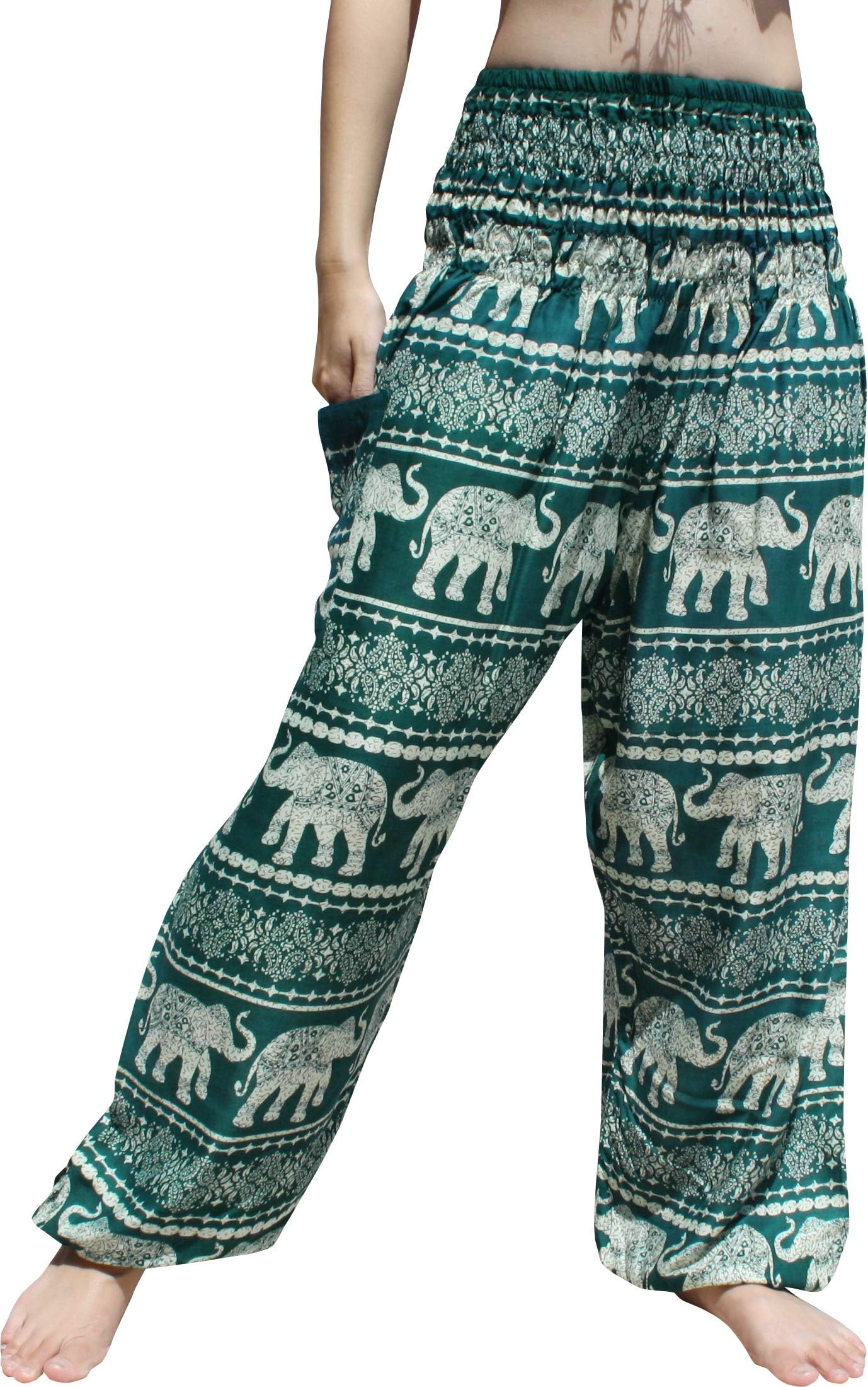 Smocked Waist Women's Yoga Palazzo Summer Hippie Boho Harem Pants Asian Art