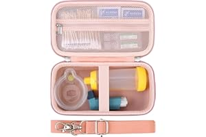 Supmay Hard Case for Asthma Inhaler, Handheld Spacer for Kids and Adults, Masks, Inhaler Holder Asthma Travel Bag Carrying Organizer with Mesh Pocket fit Medication and Accessories,Rose Gold+Rose Gold