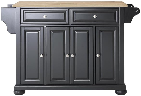 Crosley Alexandria Kitchen Island with Natural Wood Top, Black