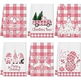 Sratte 6 Pcs Winter Kitchen Towels Pink White Gnome Truck Snowman Dish Towels Absorbent Buffalo Plaid Bathroom Hand Towel Winter Tea Towel for Kitchen Bathroom Decoration Farmhouse Housewarming Gift