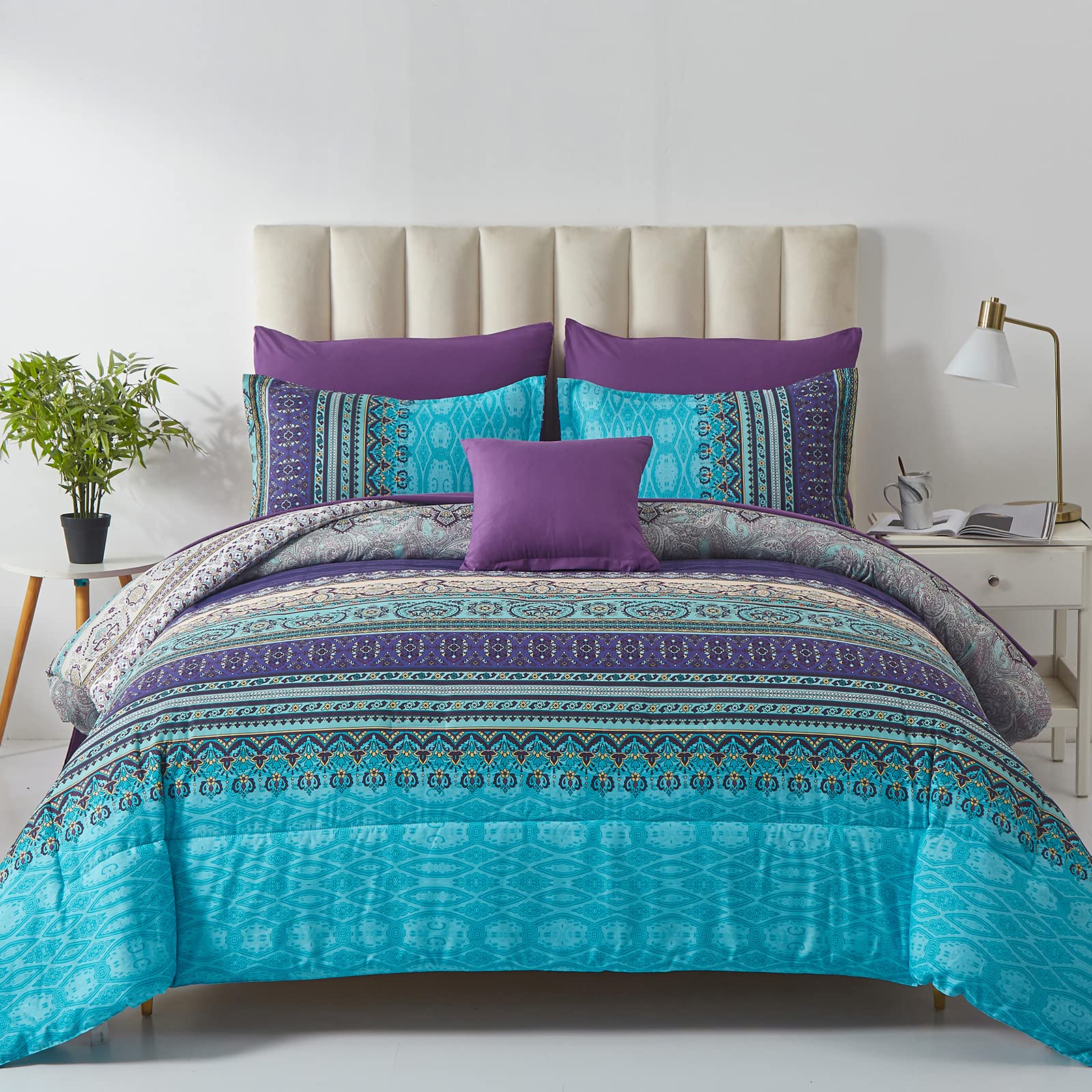 Boho Comforter Set Full Size 8 Piece Bed in a Bag Bohemian Striped ...
