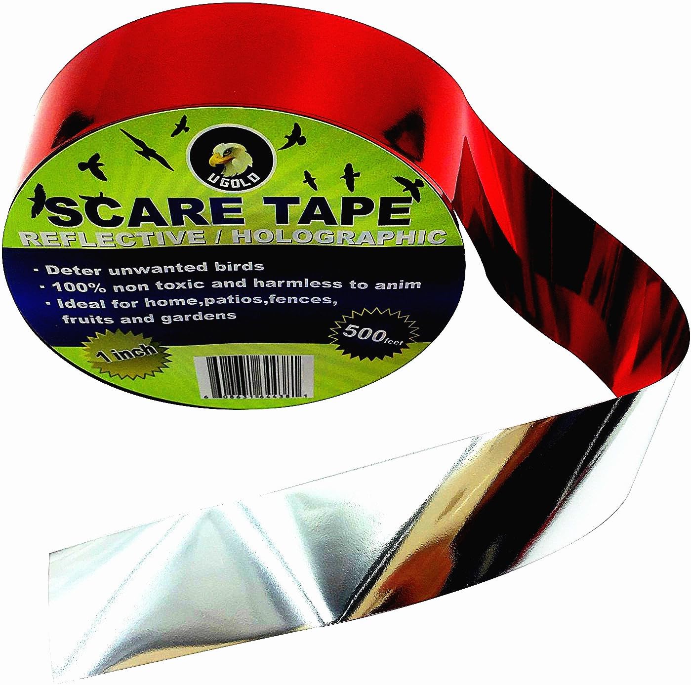 Ugold Red Reflective Tape, Garden Ribbon, Ideal for Garden, Patio, Field and Fence - 1'' x 500 Ft (Red)
