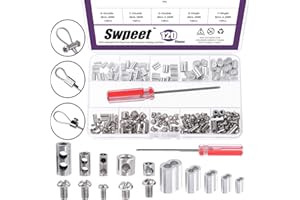Swpeet 121Pcs Adjustable Wire Rope Clips Clamp and Aluminum Crimping Loop Sleeve with Screwdriver Assortment Kit, Wire Rope G