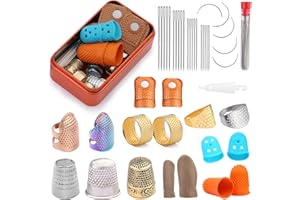 Mnuizu Sewing Thimble Set with Storage Box - Includes Sewing Big Eye Needle, Finger Protector & Adjustable Finger Guard - Qua