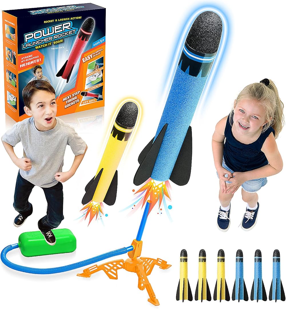 DejaNard Rocket Toy Launcher for Kids 6 Foam Rockets Outdoor Garden Age 3-12