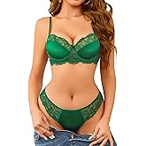 Avidlove Lingerie Sets for Women Sexy Underwire Bra and Pany Set Floral Lace 2 Pieces Underwear Satin Lingerie Outfit