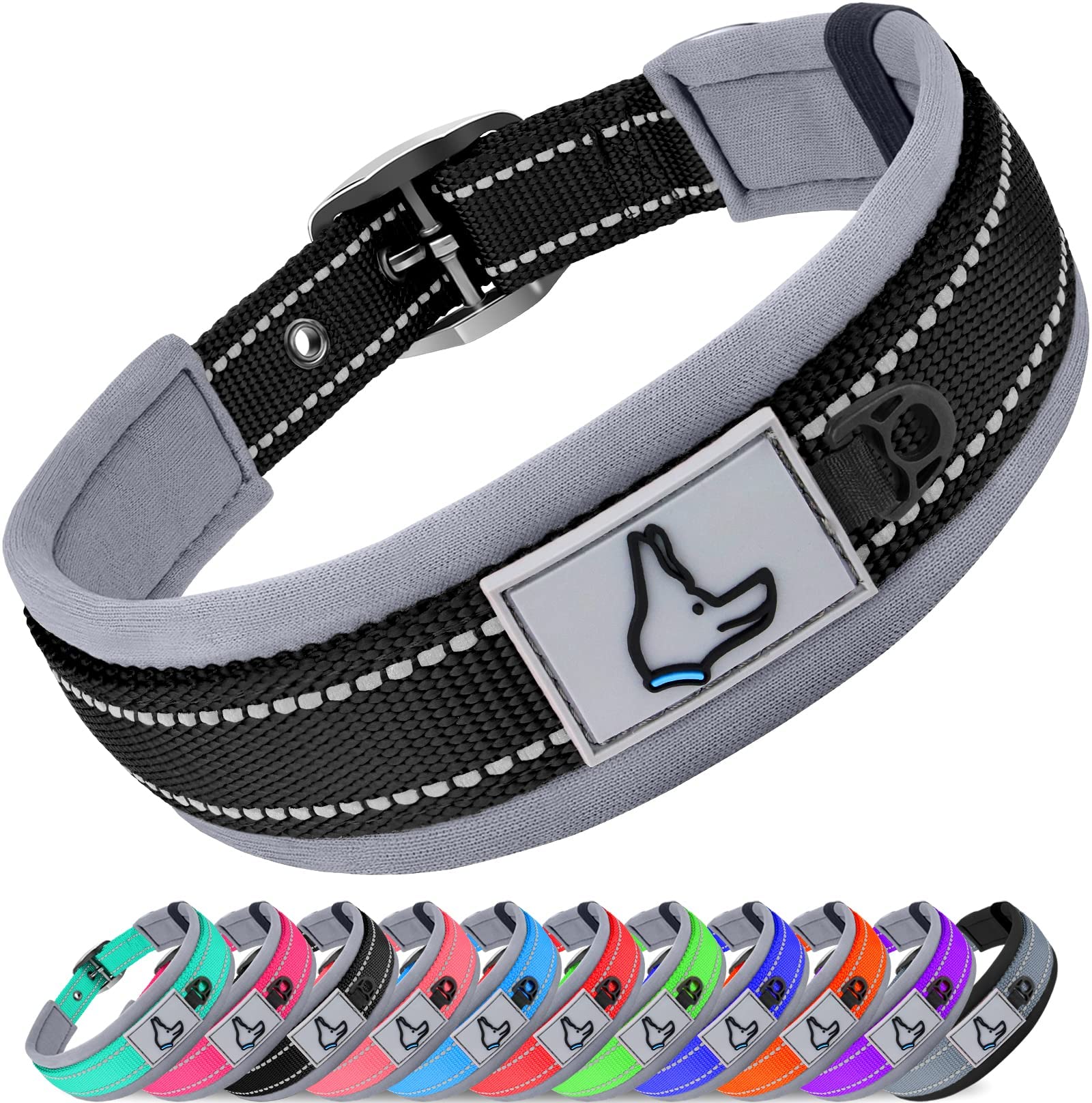 Joytale Reflective Dog Collar Small Dog | Ultra Comfy Soft Neoprene Padded | Heavy Duty Metal Belt Buckle, Black