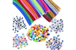 EPIQUEONE 750-Piece Arts & Crafts Supply Set | Includes 150 Multicolor Pipe Cleaners, 300 Pom Poms & 300 Googly Eyes | Ideal for Use at Home & School for DIY Art & Craft Projects, Decoration & More