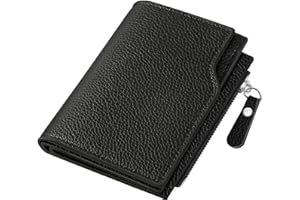 Tipmile Small Wallet for Womens Leather Bifold Compact RFID Blocking Slim Wallet Credit Card Holder Zipper Pocket Purse Gift for Ladies Girls with ID Window（Black）