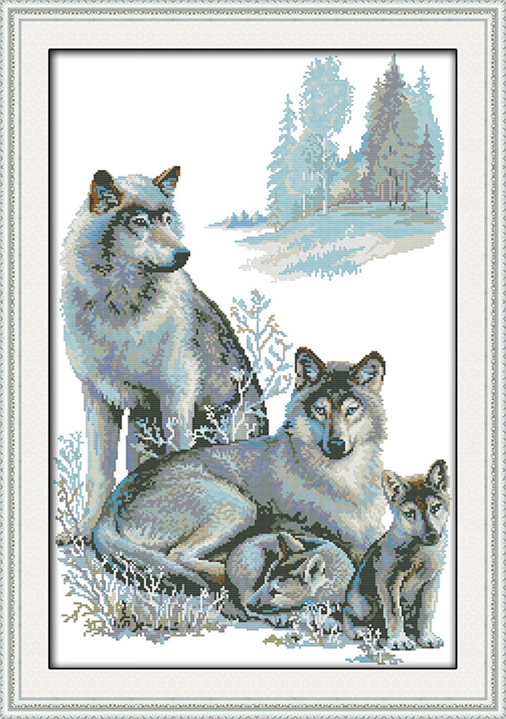 CaptainCrafts Cross Stitch Kits Counted Cross Stitch Unpreprinted Fabric DIY Art Embroidery Kits Needlework Crafts (Unpreprinted 14CT, Wolf Family)