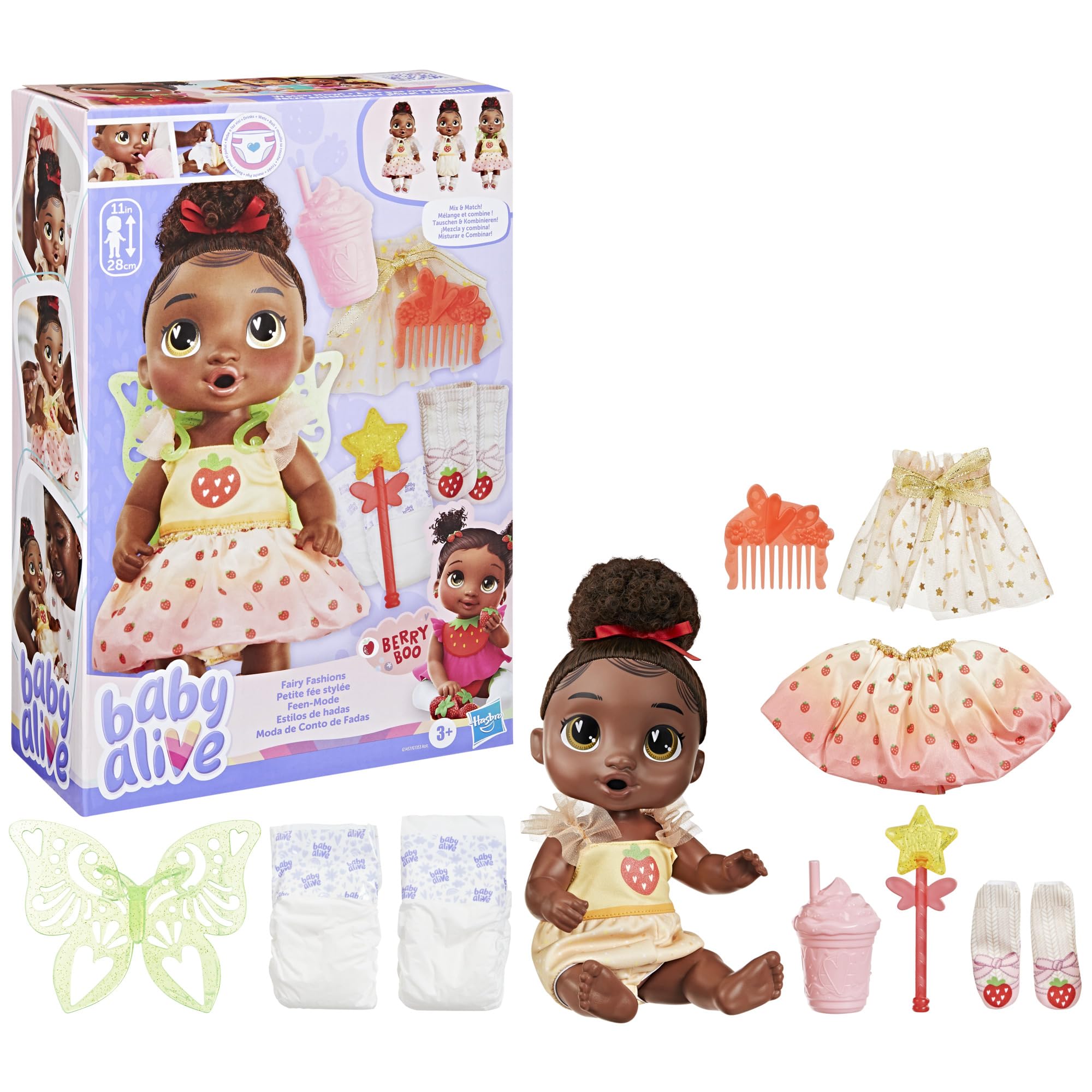 Baby Alive Fairy Fashions Berry Boo Doll with Clothes Accessories, Black Hair, 11 Inches, Kids Toys, Ages 3+ (Amazon Exclusive)