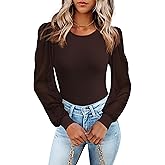 LUXVEER Women's Mesh Long Sleeve Shirts 2025 Fall Ribbed Knit Fitted Tops Business Dressy Casual Work Blouses