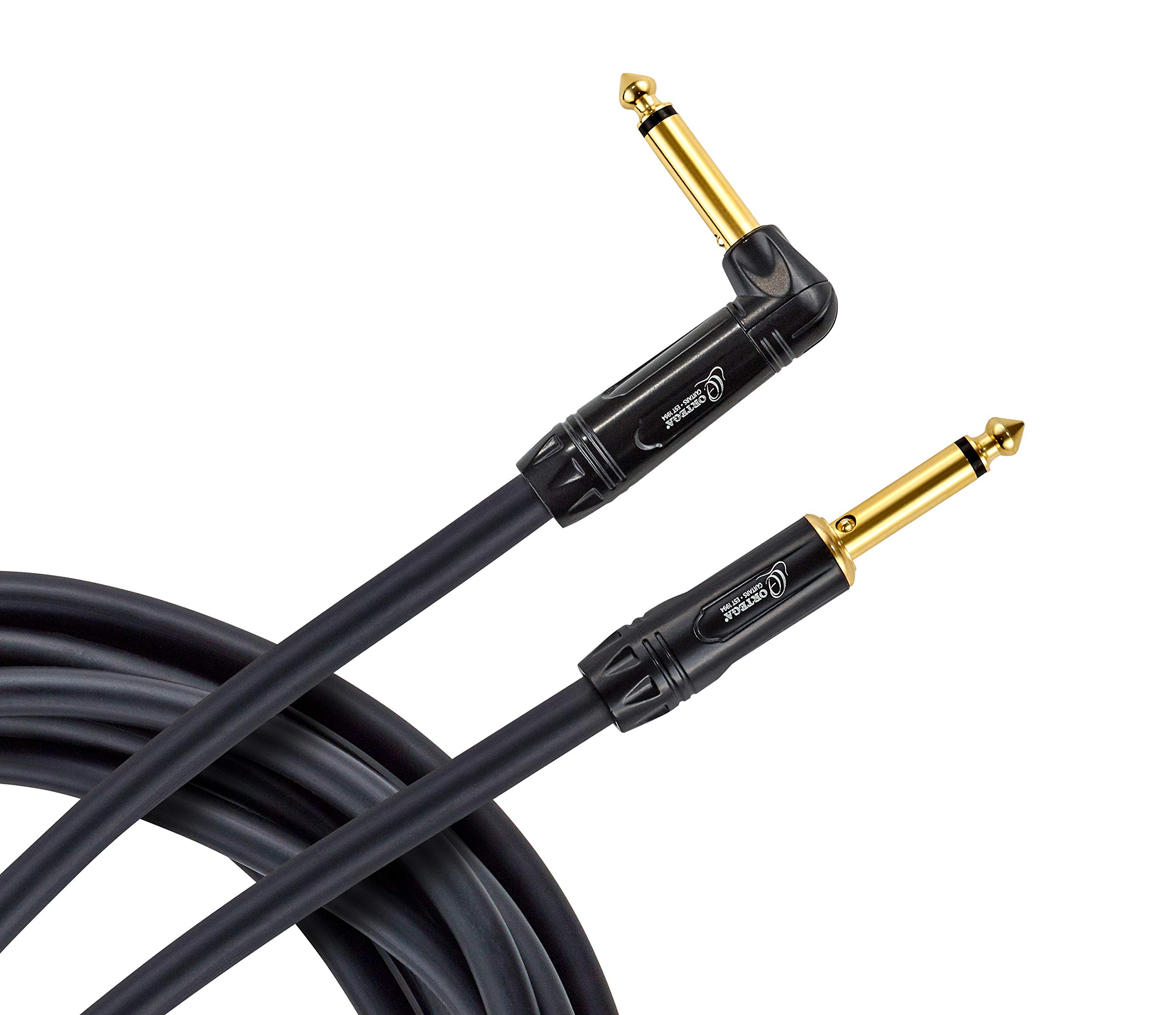 Ortega Guitars Tour Series Cable - Instrument Cable - Length 9 m - Angle and Straight - Plastic, Black (OTCI-30)
