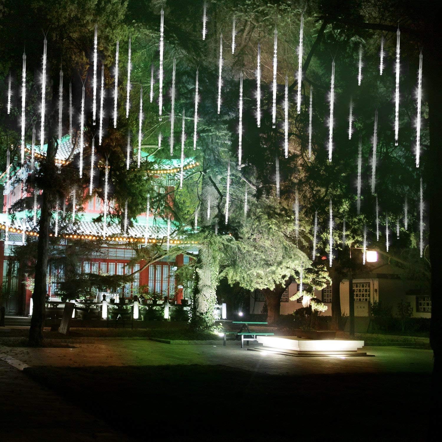 Meteor Shower Lights, 8 Tubes 144 LED Falling Raindrop Lights, 11.7 Inch Waterproof Plug in Falling Rain String Lights for Halloween Christmas Holiday Party Home Patio Outdoor Decoration