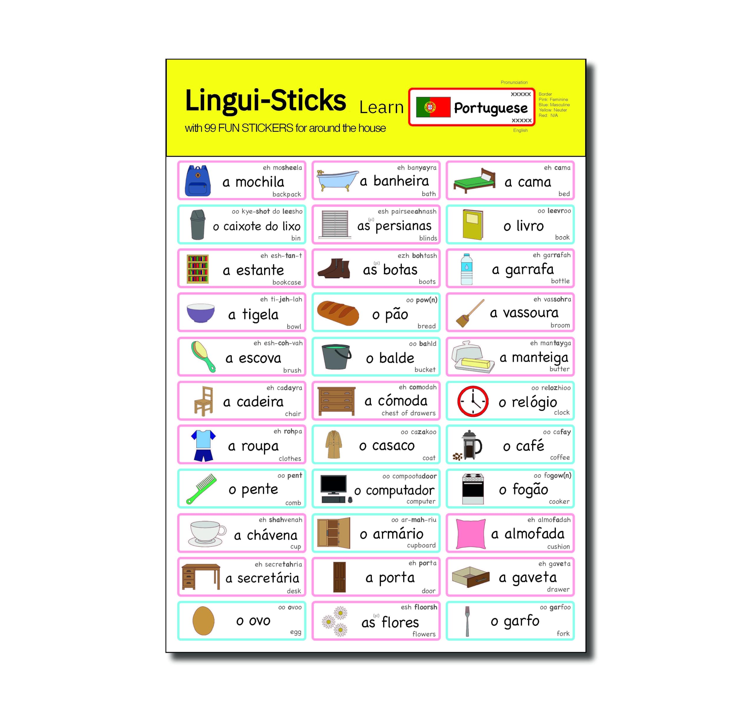 Lingui-Sticks Language Learning Stickers - Educational Stickers to Learn Portuguese for Kids & Beginners