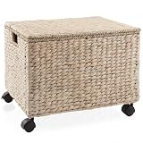 Casafield Rolling Filing Cabinet, Whitewash - Water Hyacinth File Organizer with Lid and Locking Wheels, Home Office Storage for Hanging Folders